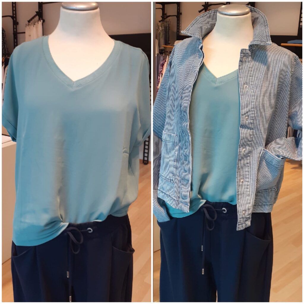 Bluse und gestreifte Jeansjacke